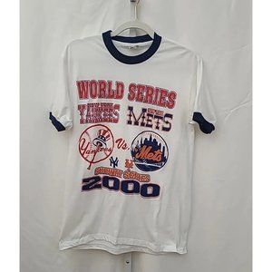 Vintage 2000 Subway World Series Ringer T-shirt Sz L Yankees Mets Touch Of Gold